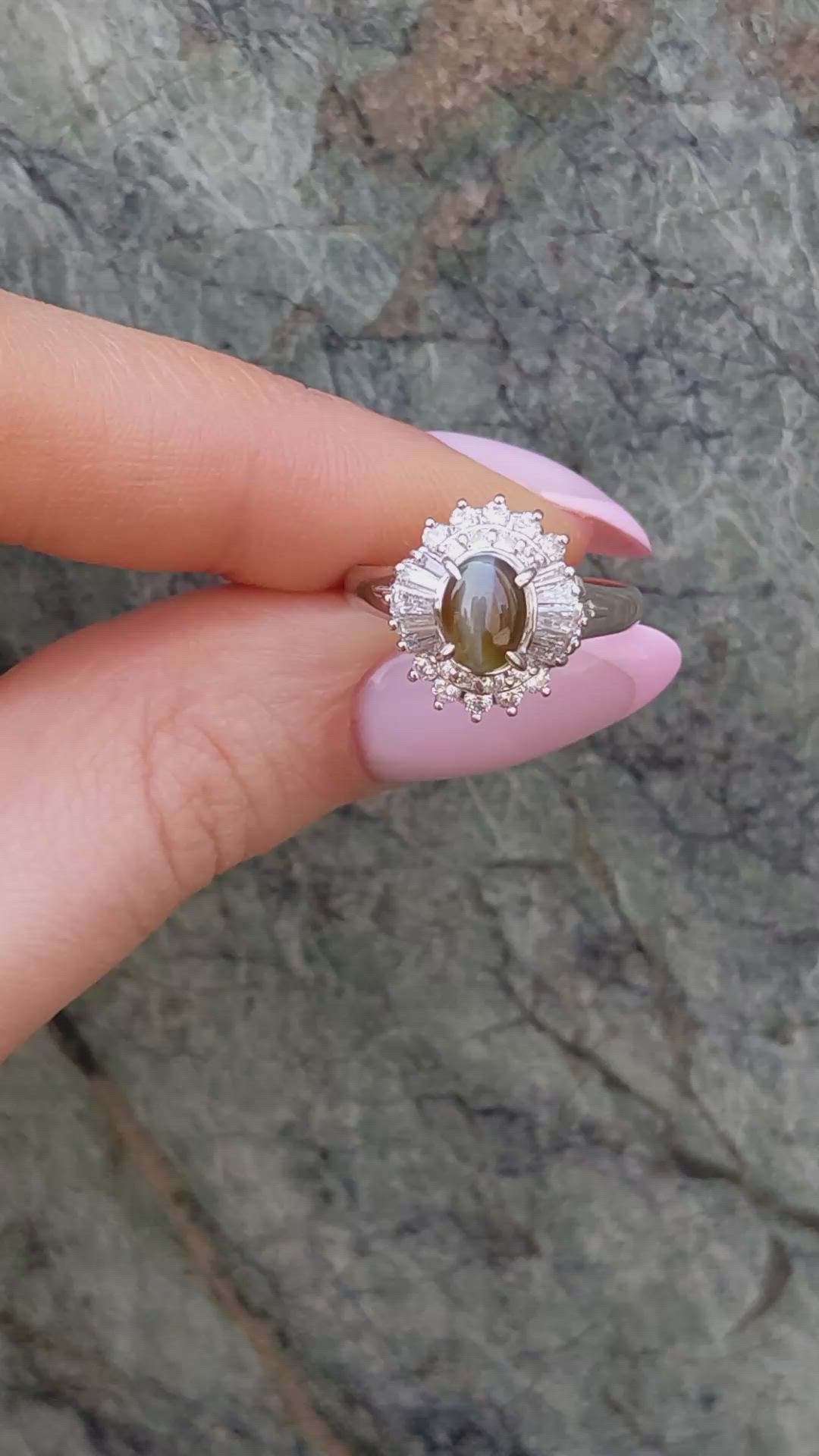 0.80 Ct. Alexandrite and Natural Diamond Pave Ring, Platinum 950 Size Video