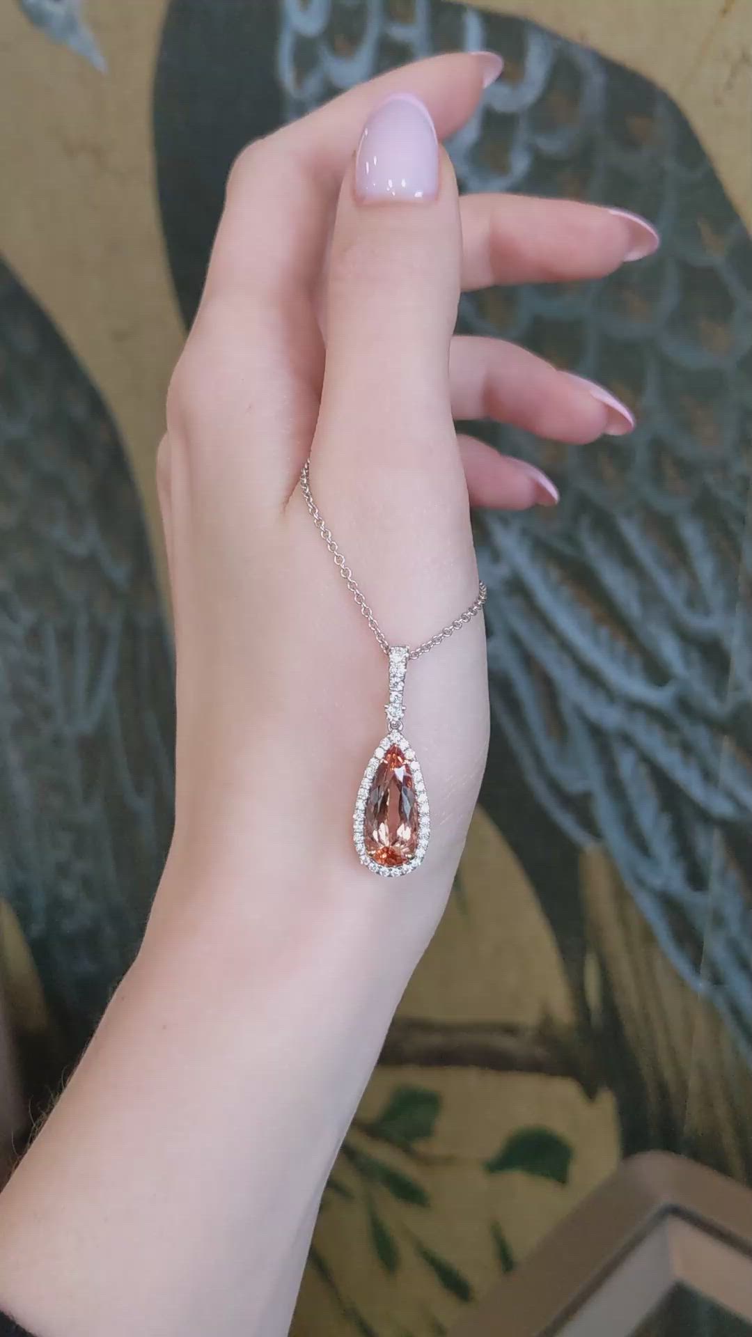 4.29 Ct. Pinkish Orange Imperial Topaz and Natural Diamond Pave Pendant, 18K White & Yellow Size Video