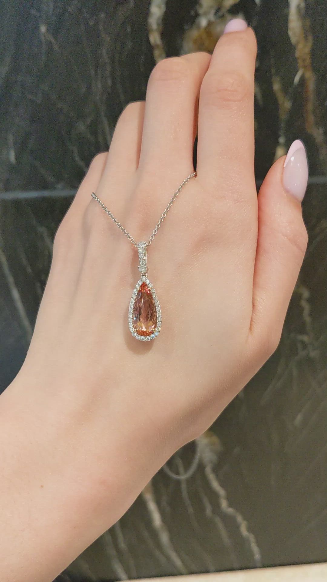 4.29 Ct. Pinkish Orange Imperial Topaz and Natural Diamond Pave Pendant, 18K White & Yellow Size Video