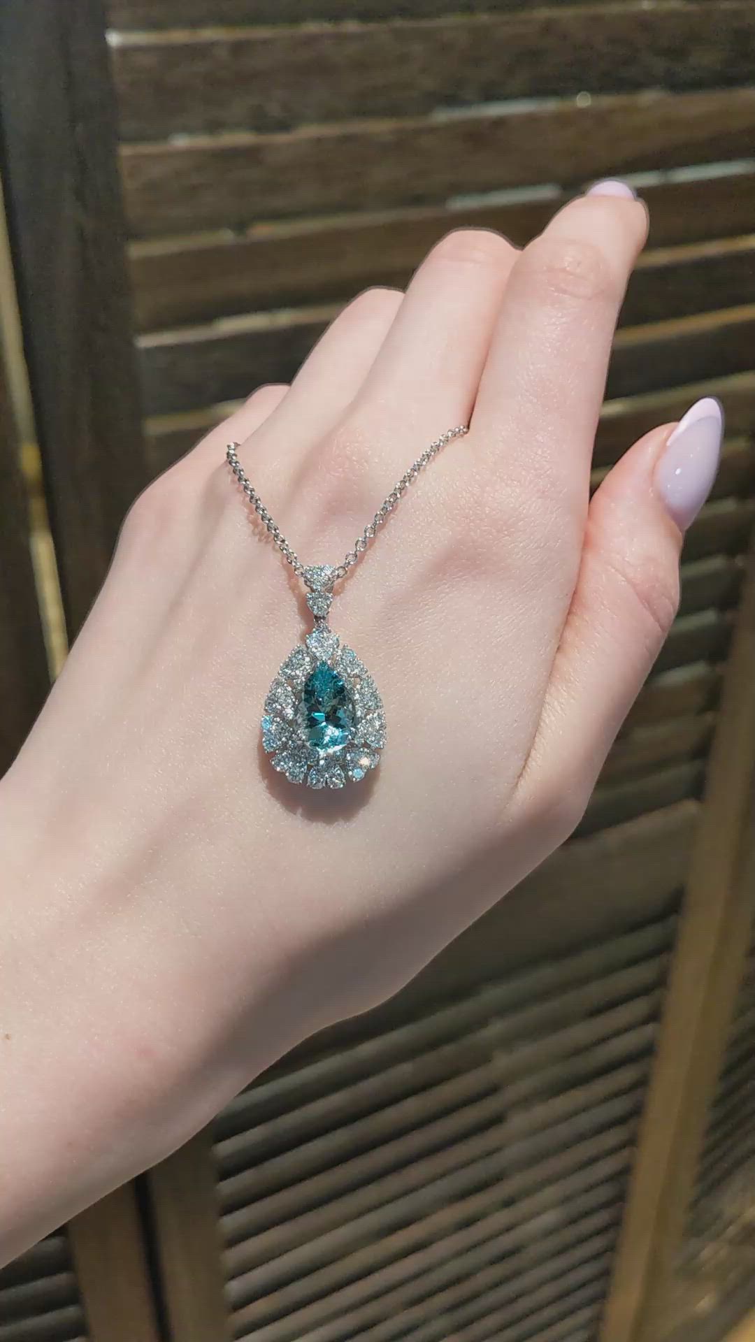3.74 Ct. Blue Aquamarine and Natural Diamond Pave Pendant, 14K White Gold Size Video