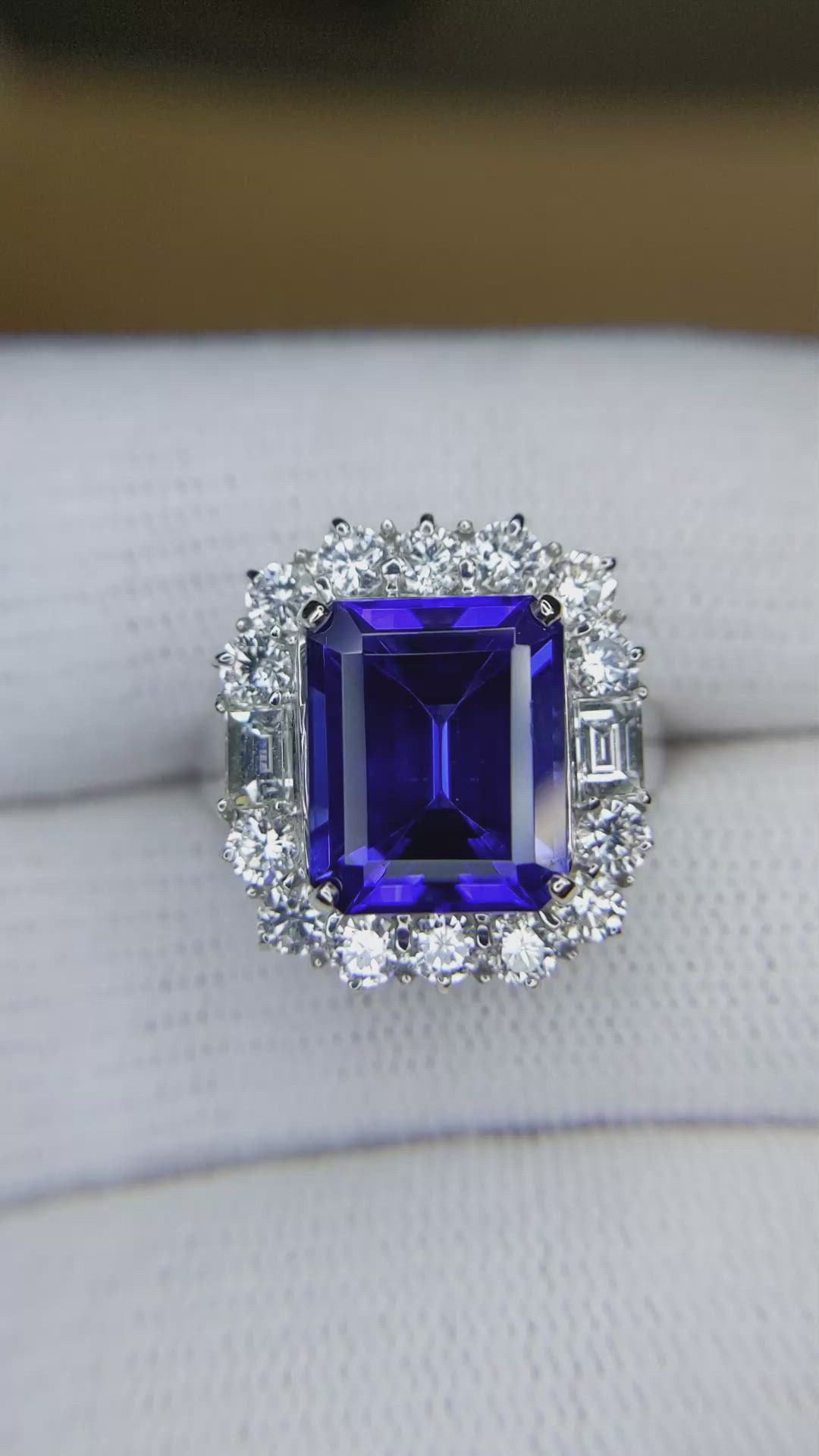 5.12 Ct. Violet Tanzanite and Natural Diamond Pave Ring, 18K White Gold Size Video