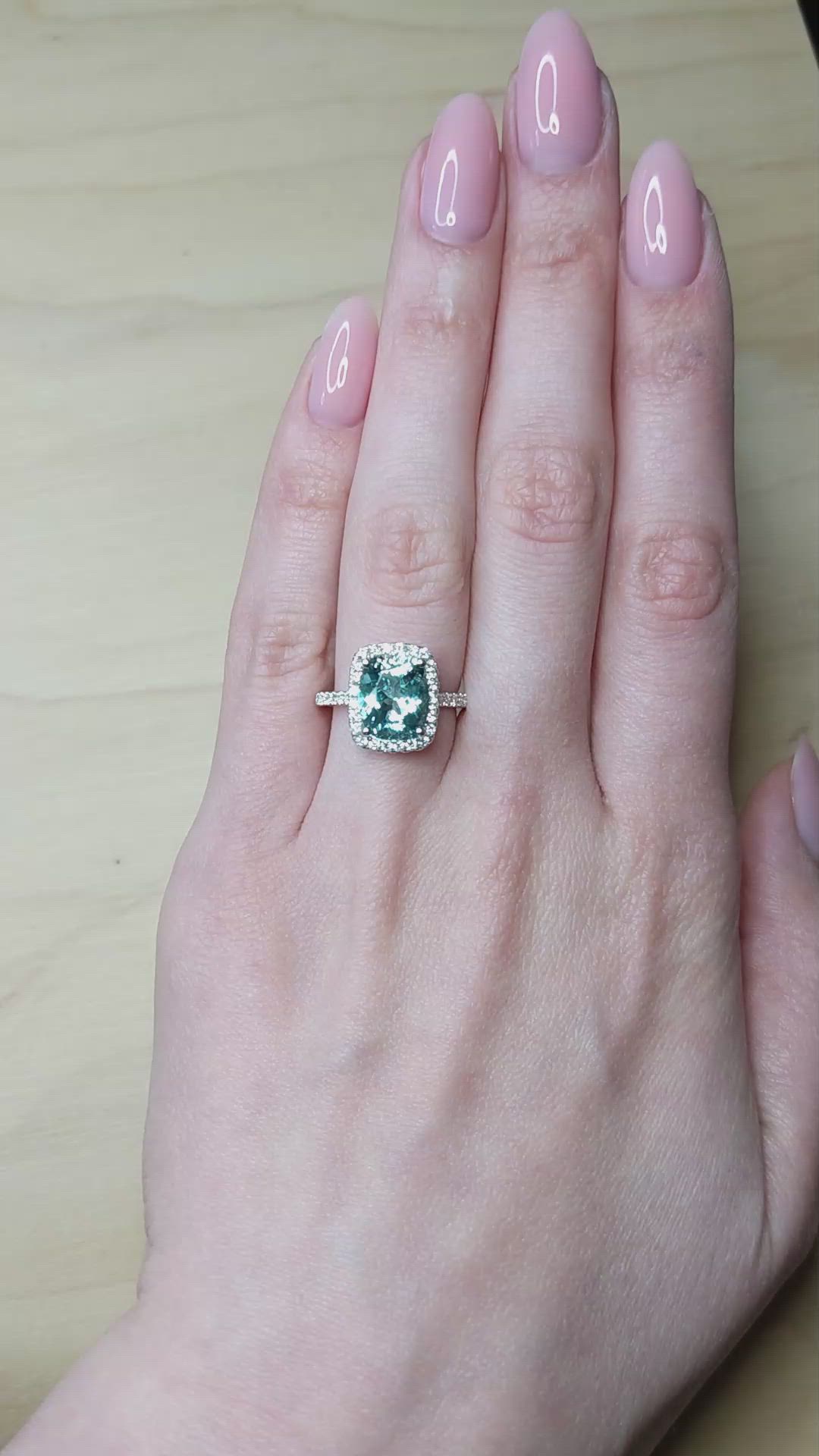 3.00 Ct. Blue Aquamarine and Natural Diamond Pave Ring, 18K White Gold Size Video