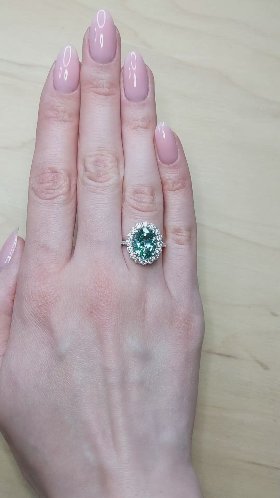 3.07 Ct. Bluish Green Aquamarine and Natural Diamond Pave Ring, 18K White Gold Size Video