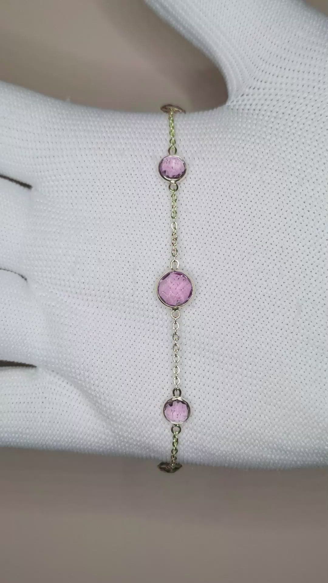 2.63 Ct.Tw.Total Carat Weight Purple Amethyst Bezel Bracelet, 10K Yellow Gold Size Video