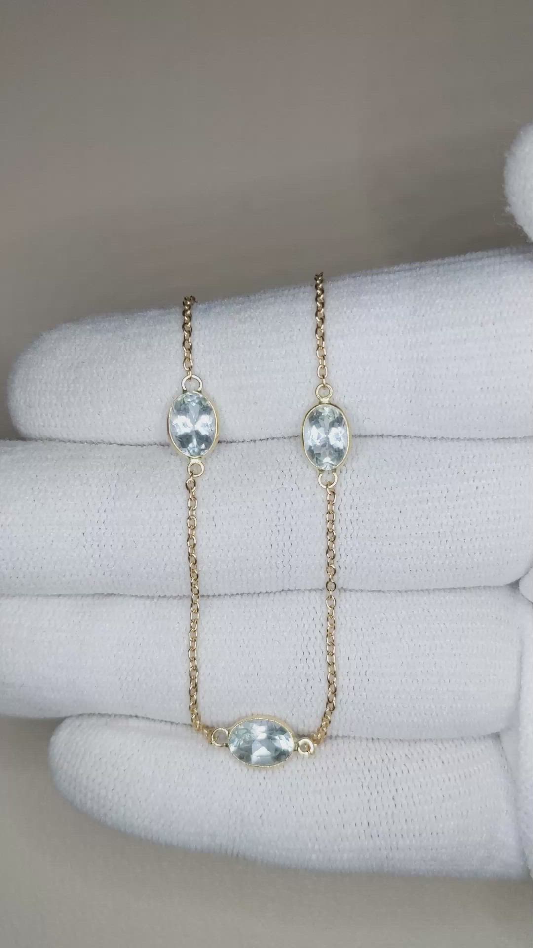 5.30 Ct. Blue Aquamarine Bezel Necklace, 18K Yellow Gold Size Video
