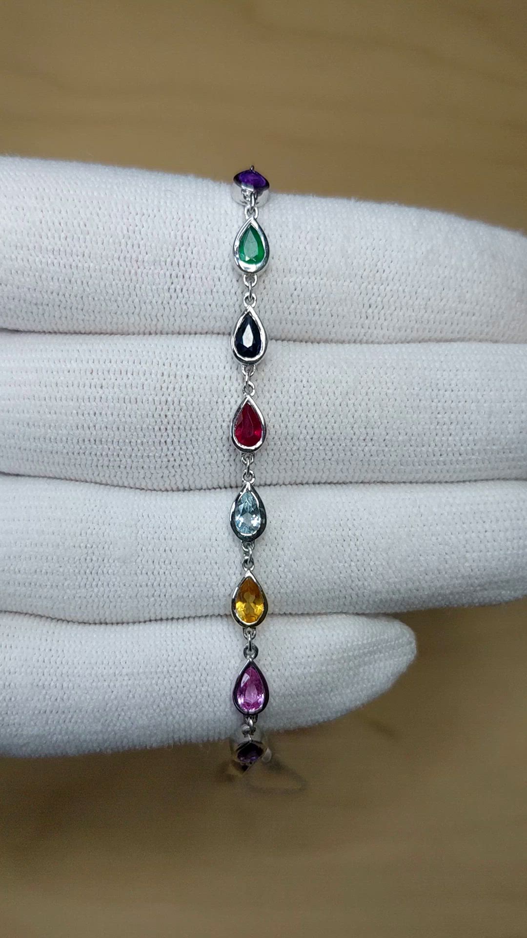 0.66&nbsp;Ct.Tw.Total Carat Weight Mixed Sapphire, Emerald, Purple Amethyst, Yellow Citrine, Sky Blue Aquamarine and Ruby Accent Stones Necklace, 14K White Gold Size Video