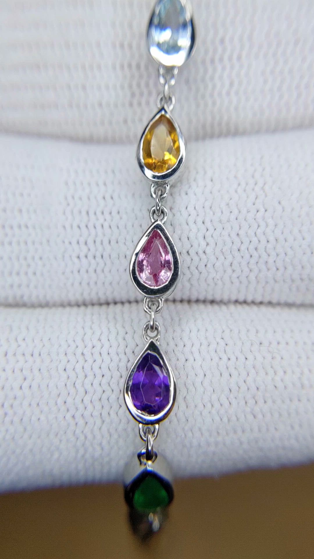 0.66&nbsp;Ct.Tw.Total Carat Weight Mixed Sapphire, Emerald, Purple Amethyst, Yellow Citrine, Sky Blue Aquamarine and Ruby Accent Stones Necklace, 14K White Gold Size Video