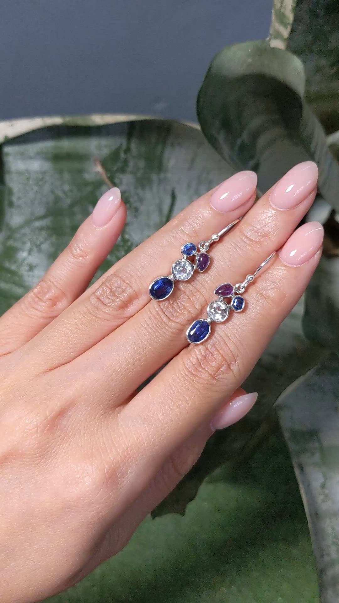0.46 Ct.Tw.Total Carat Weight Blue Kyanite, White Topaz and Purple Amethyst Bezel Earrings, Silver Size Video