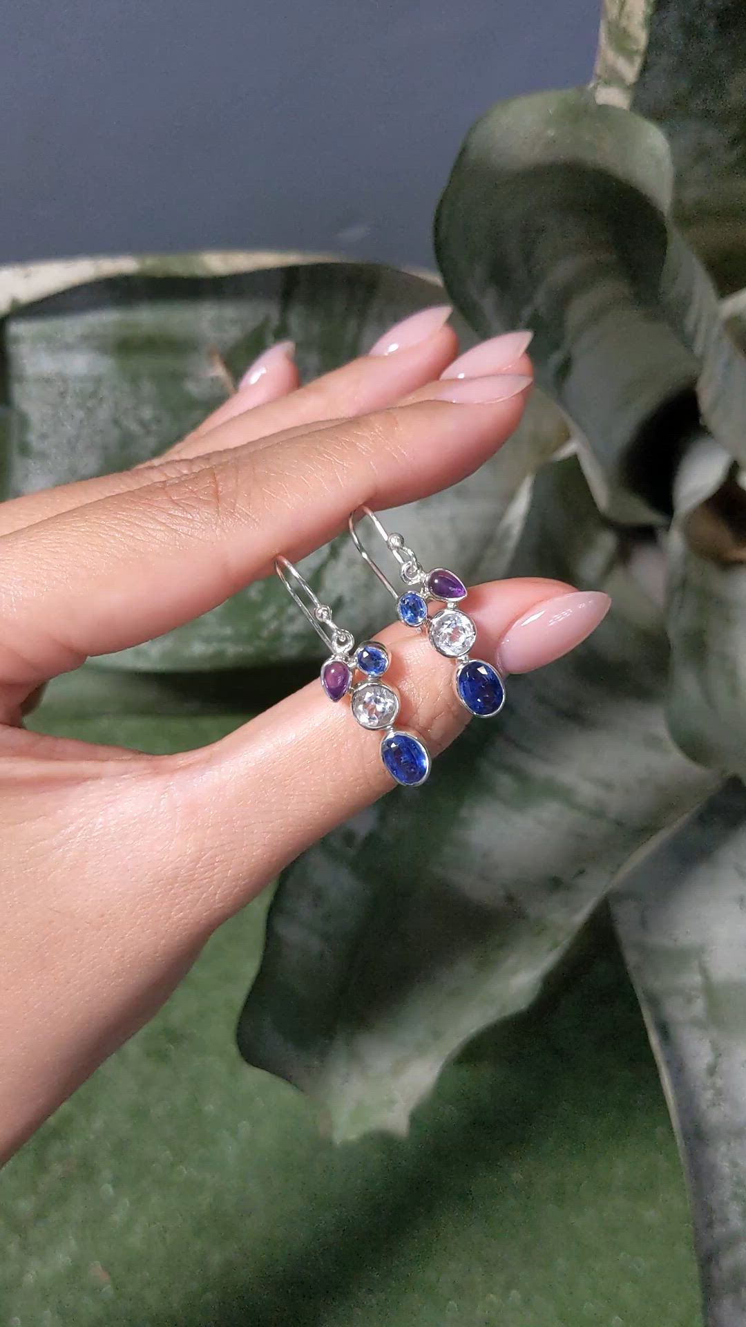 0.46 Ct.Tw.Total Carat Weight Blue Kyanite, White Topaz and Purple Amethyst Bezel Earrings, Silver Size Video