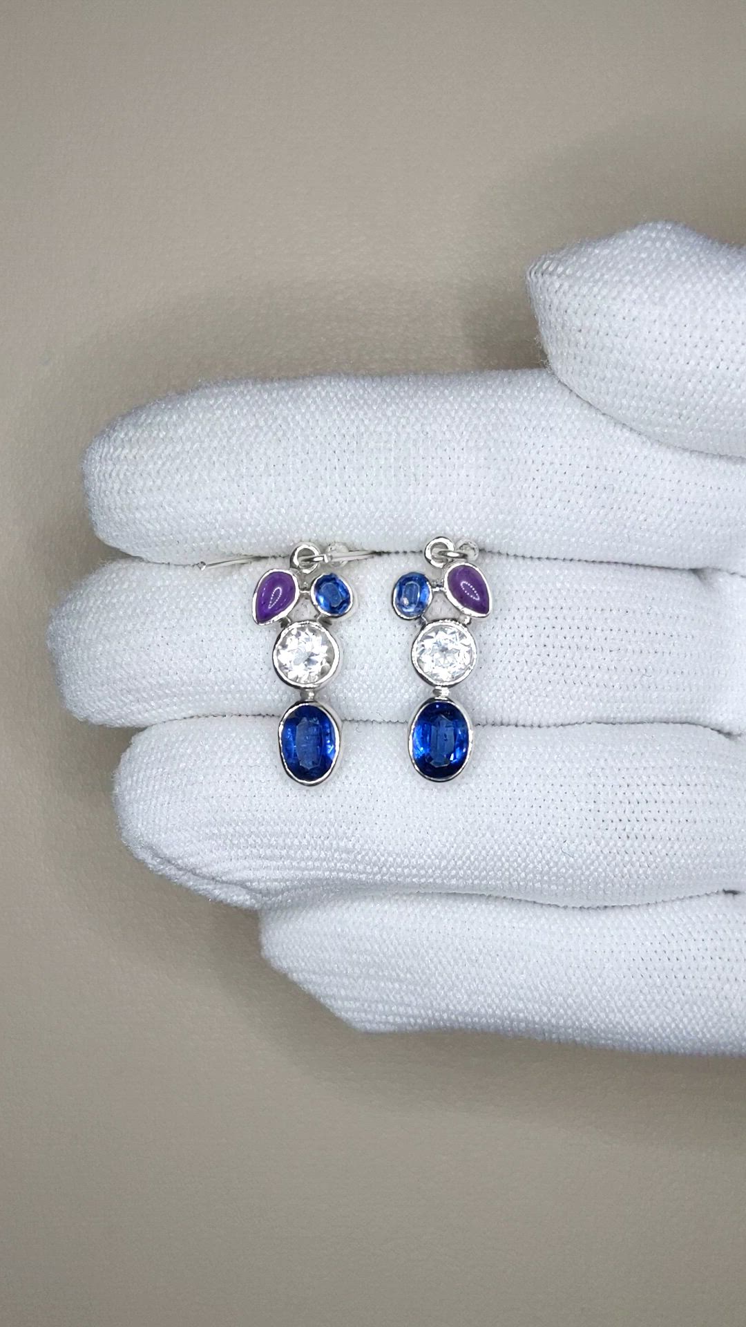 0.46 Ct.Tw.Total Carat Weight Blue Kyanite, White Topaz and Purple Amethyst Bezel Earrings, Silver Size Video