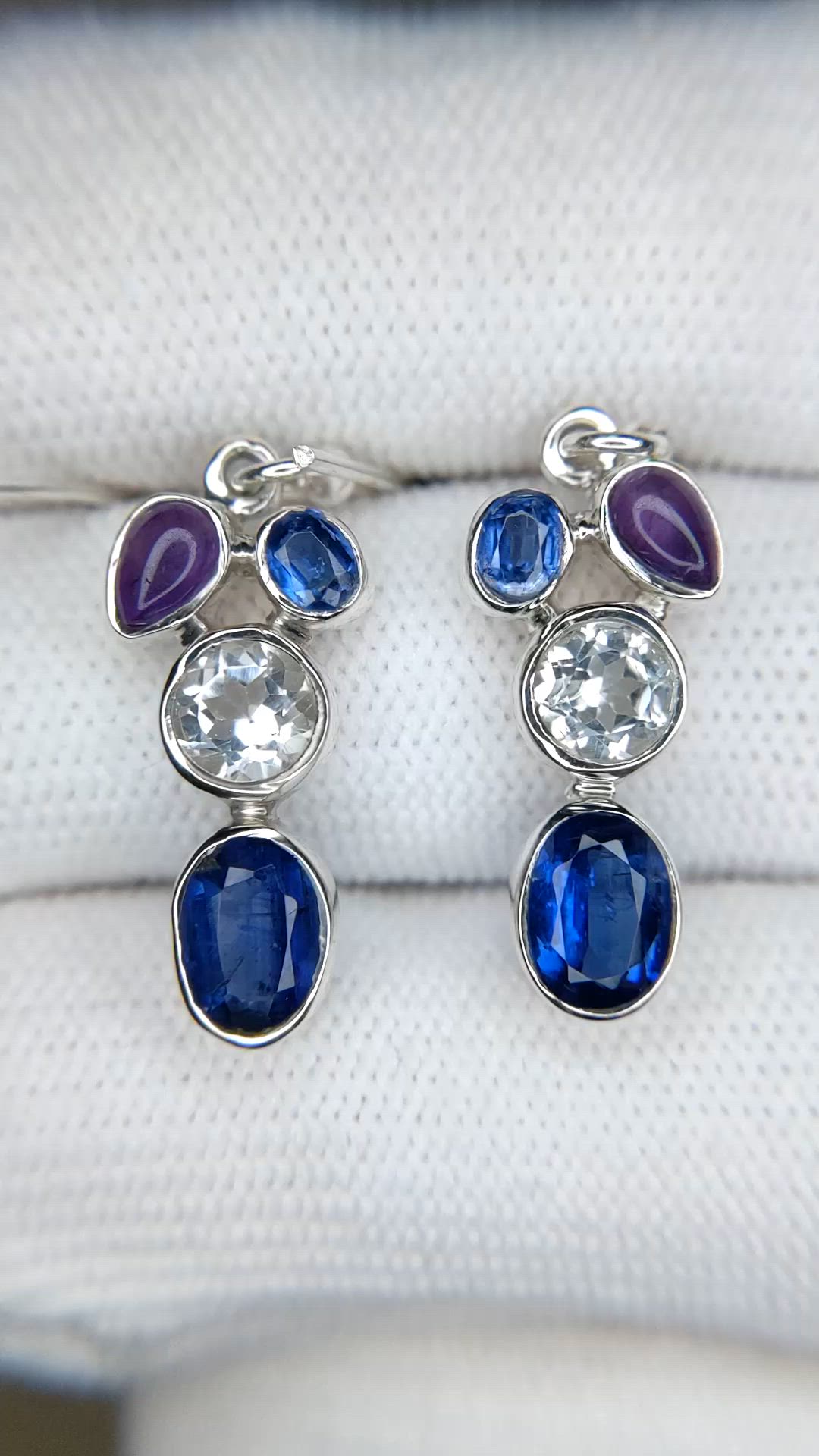 0.46 Ct.Tw.Total Carat Weight Blue Kyanite, White Topaz and Purple Amethyst Bezel Earrings, Silver Size Video