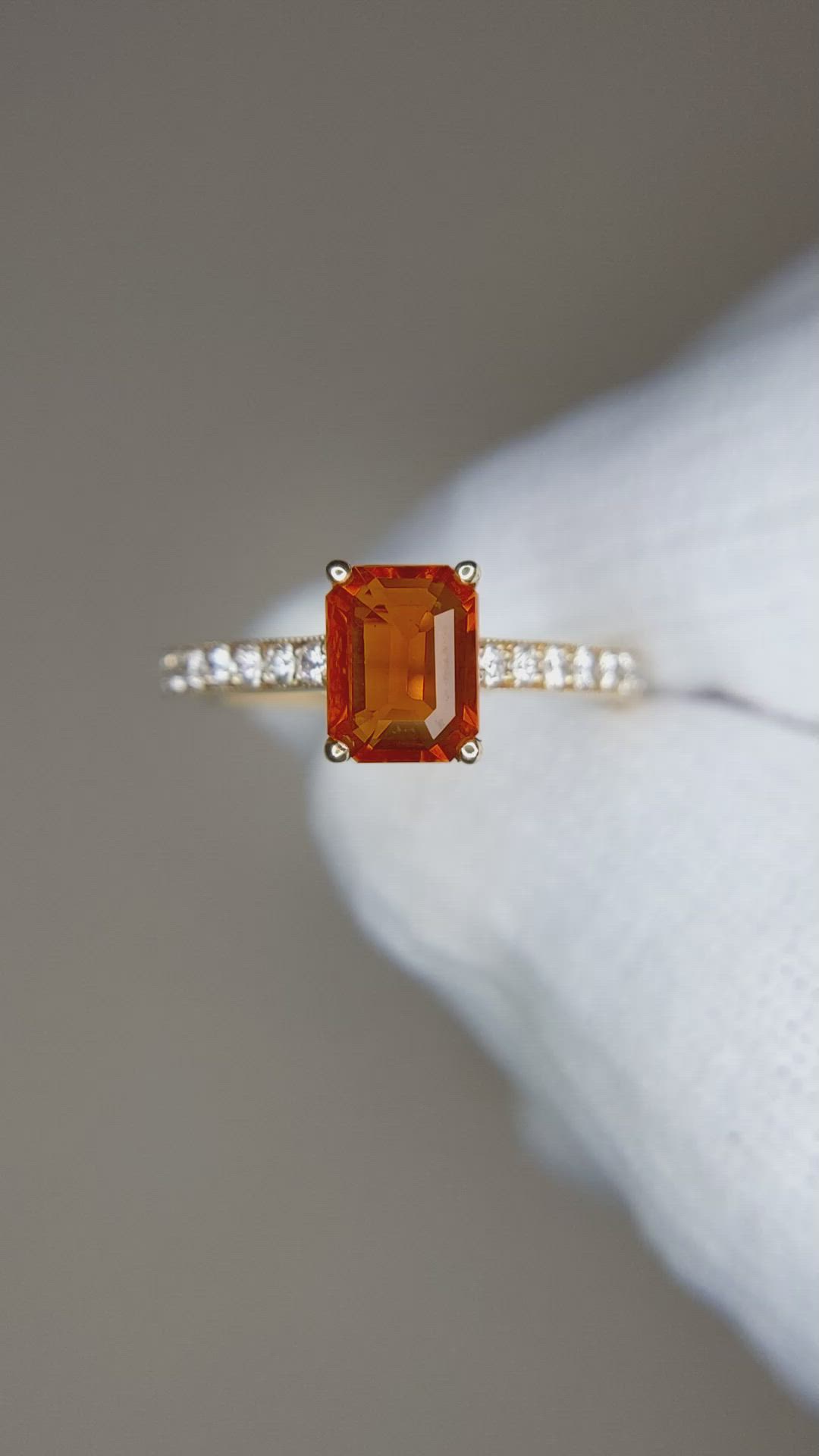 0.91 Ct. Orange Opal and Natural Diamond Pave Ring, 18K Yellow Gold Size Video