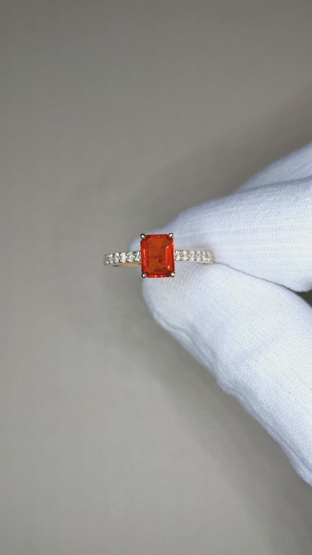 0.91 Ct. Orange Opal and Natural Diamond Pave Ring, 18K Yellow Gold Size Video